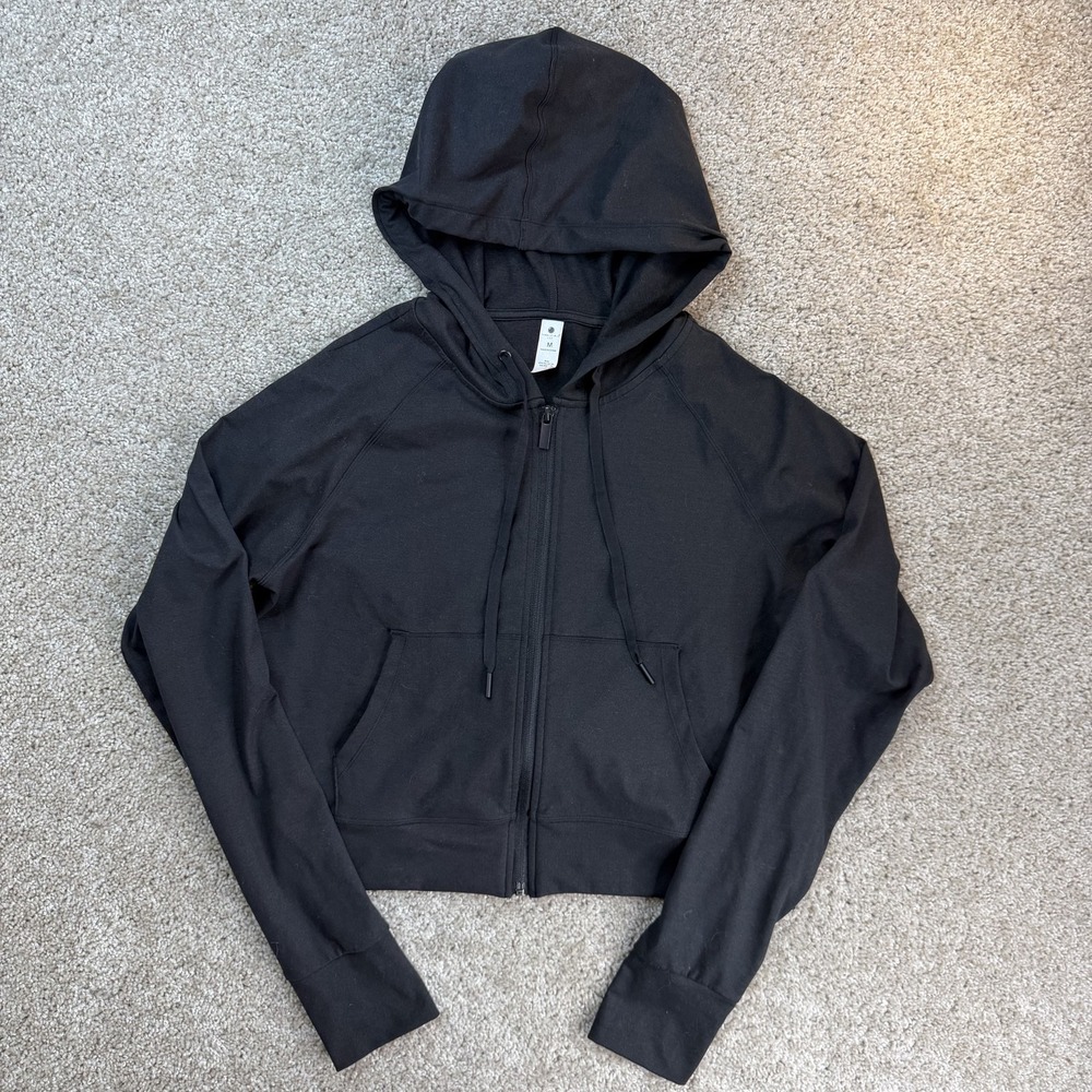 Yogalicious Lux Hoodie Womens Medium Black Jersey Full Zip Cropped Activewear